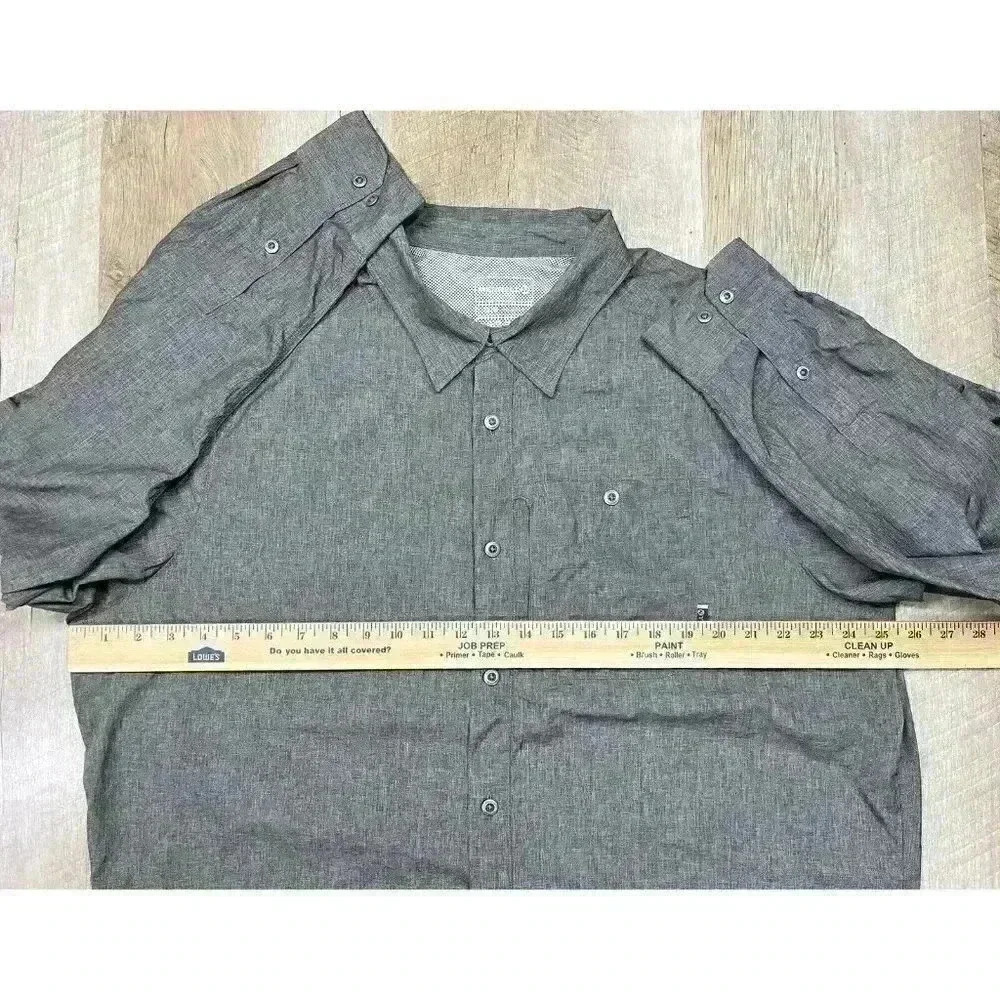 Merrell Mens XL Opti Wick UPF 30+ Shirt Metal Buttons Zip Pocket Gray Outdoor - Picture 8 of 9